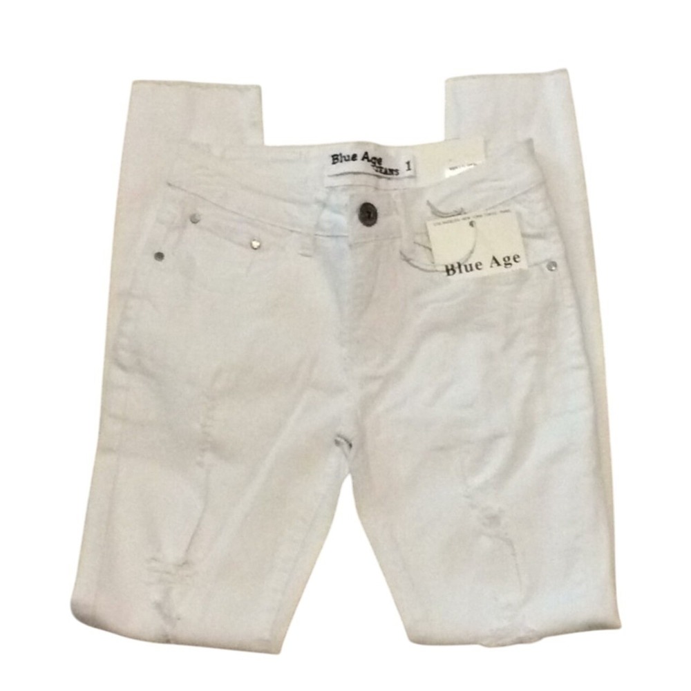 Blue Age Womens White Distressed Skinny Jeans Size 3
9‎